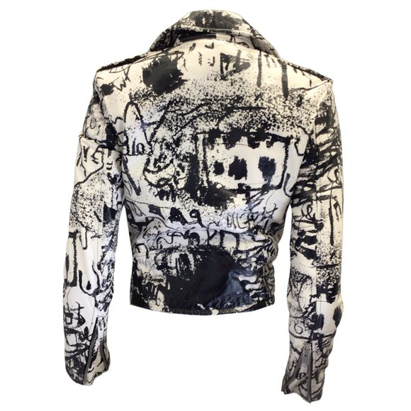 SAINT LAURENT WHITE / BLACK SPECIAL EDITION ALEXANDER MURET MOTO ZIP LAMBSKIN LE - Picture 3 of 4